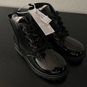 Shiny Faux-Leather Side-Zip Combat Boots for Toddler Girls